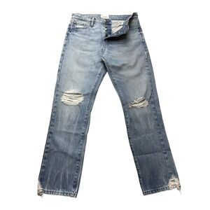 FRAME Le Slim Straight Jeans Womens 27 Light Wash Distressed Button Fly